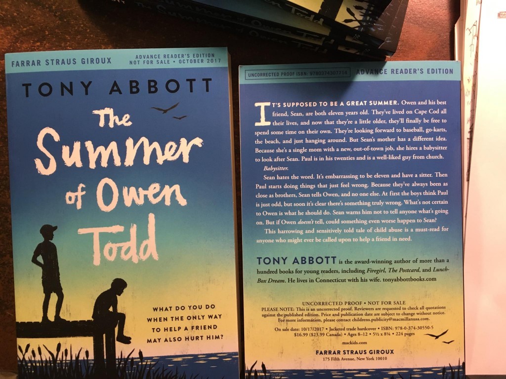 Due out Oct 2017! Wow! Advance copies of my new novel, The Summer of Owen Todd, arrived the other day; I can’t wait for readers to share what they think!